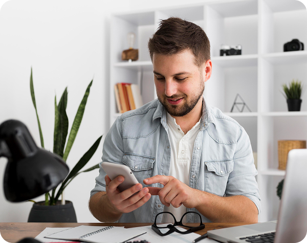 A specialist working on a smartphone